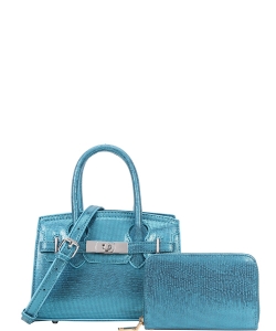 2-in-1 Top Handle Fashion Mettalic Satchel Set ZG-9068A BLUE
